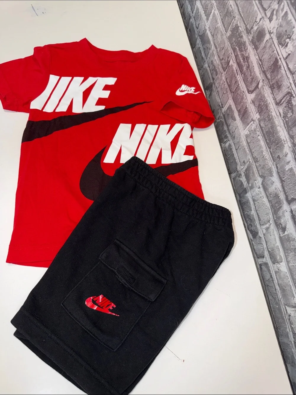 Boy's Nike Red and Black Logo Shorts Set
